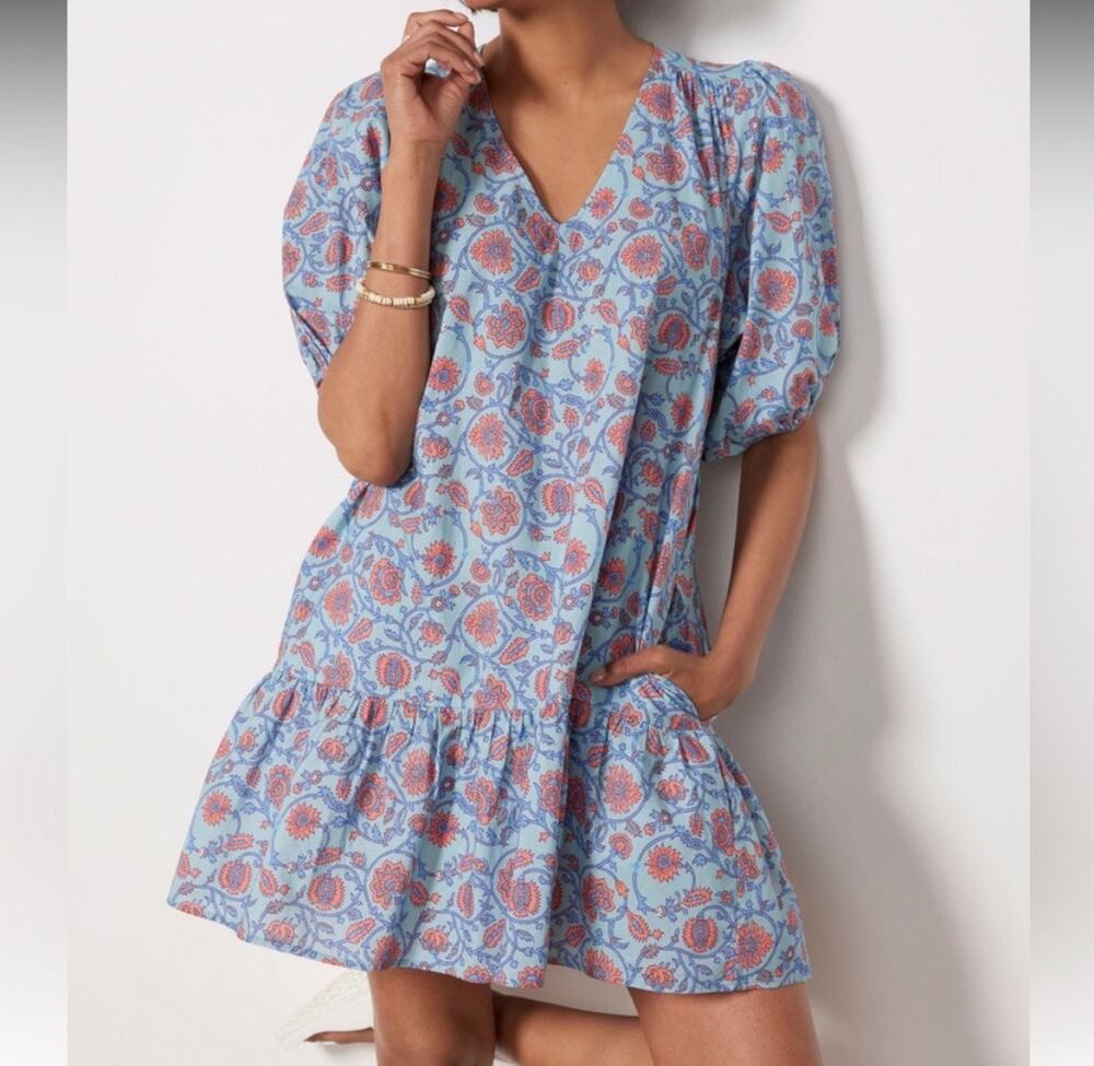 NWT Sundry x Evereve Floral All Day Tiered Dress Cotton V-Neck Size XS Boho